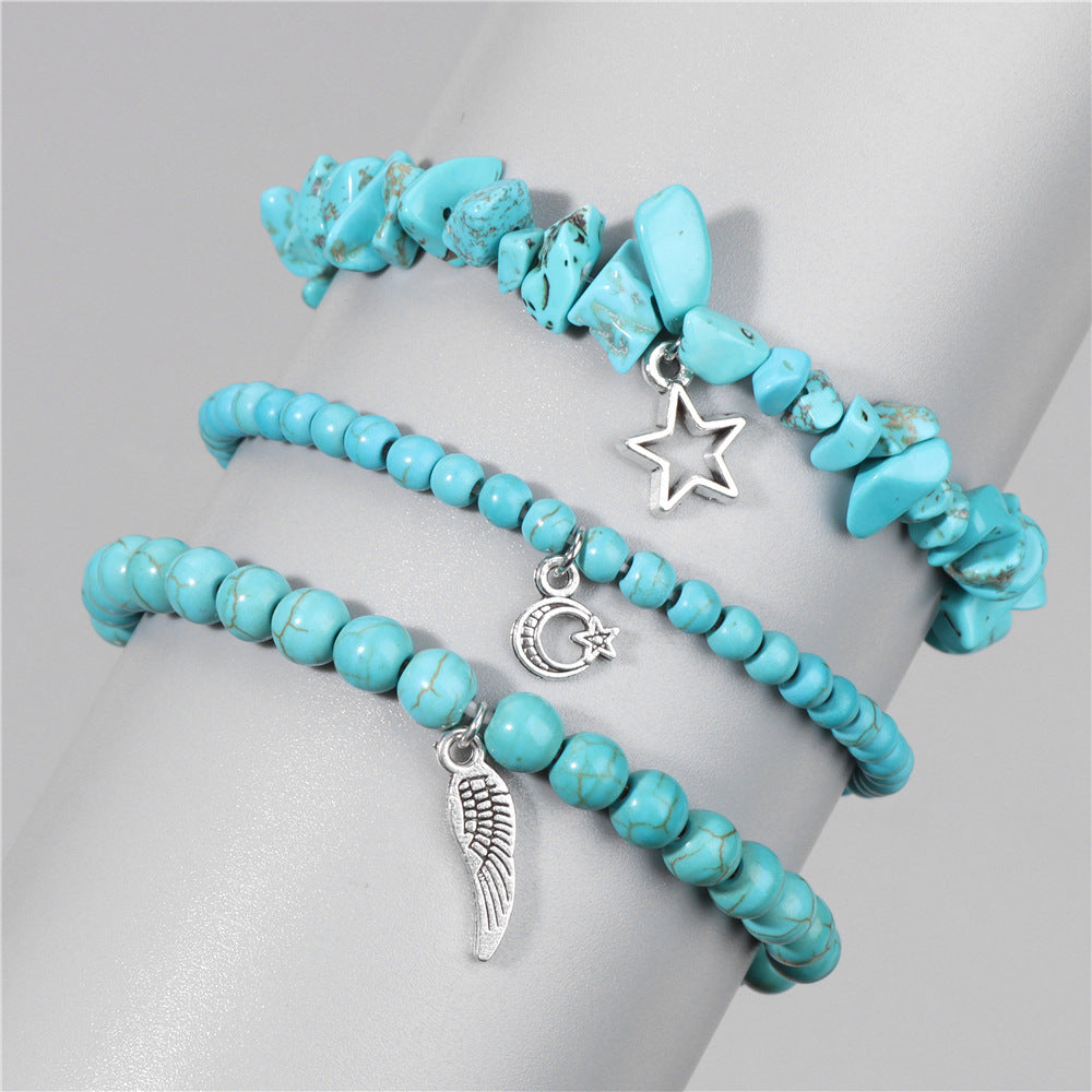 Wholesale Natural Stone Stretch Bracelet Star Leaf Pendant Layered Bracelet Set ACC-BT-Ruiz006