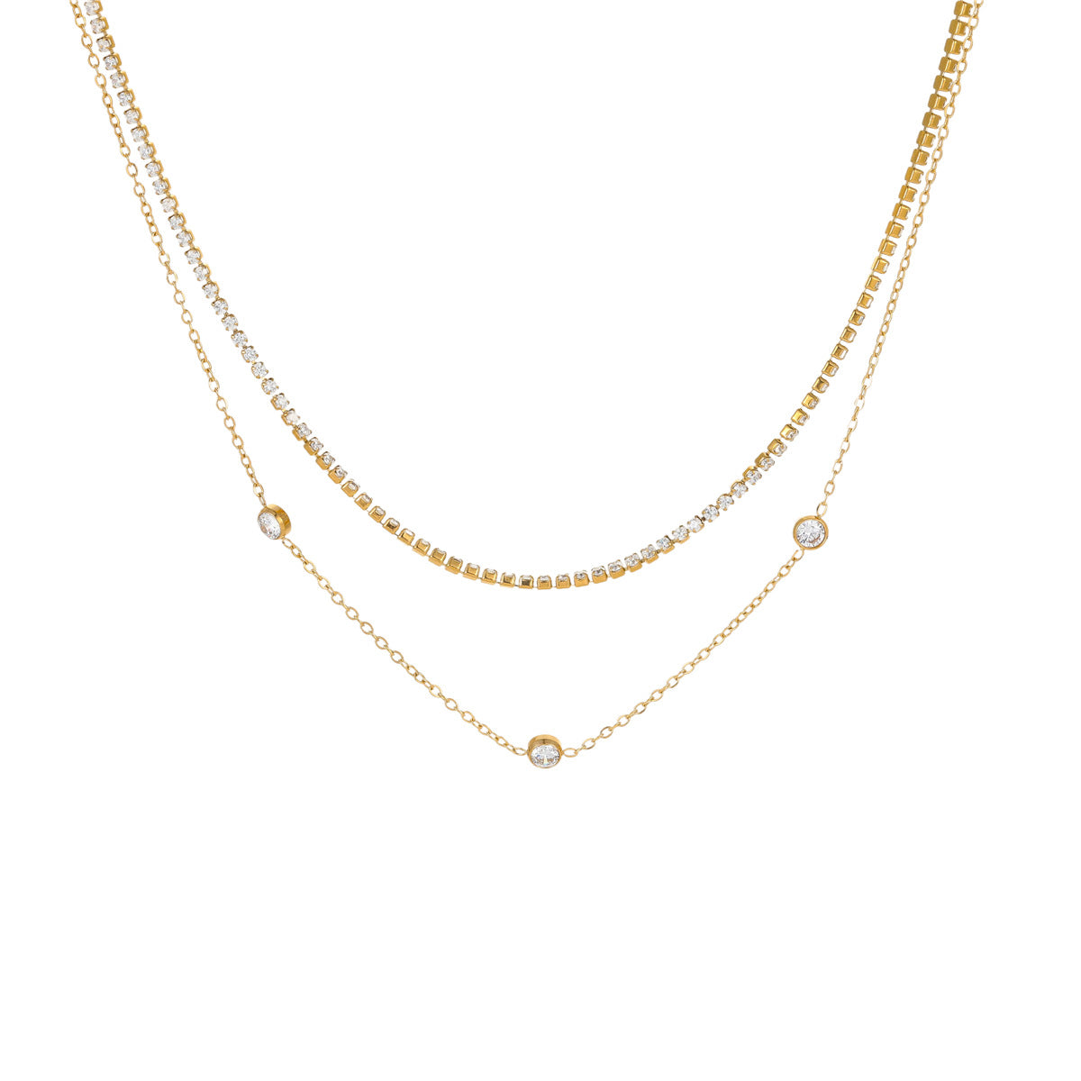 Wholesale  zircon stainless steel stacked necklace