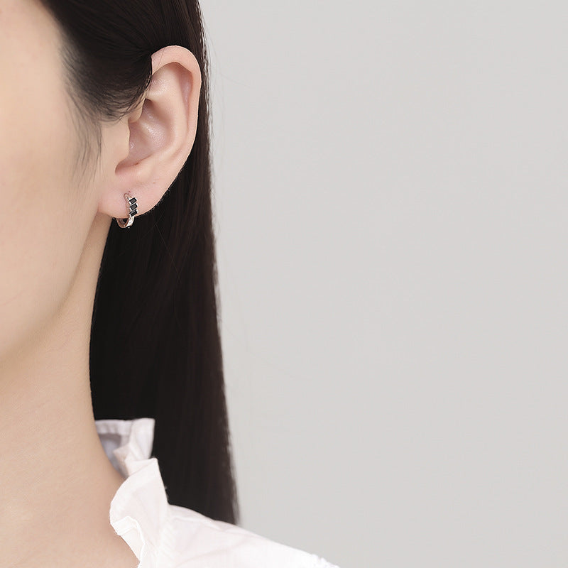 Wholesale 925 Sterling Silver Black Zircon Square Earrings