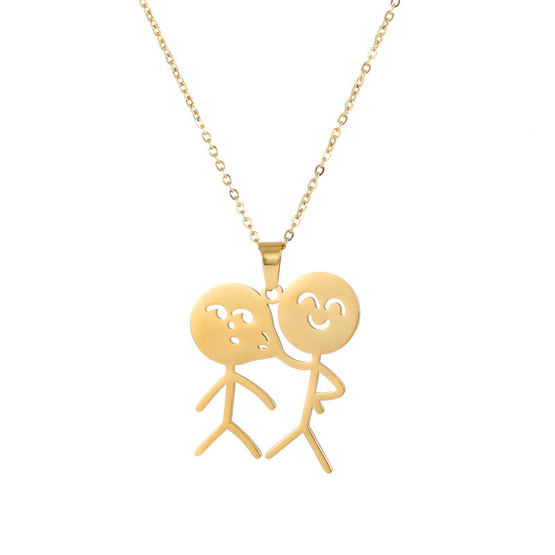 Wholesale fun stickman titanium steel necklace with arms akimbo and face pinching