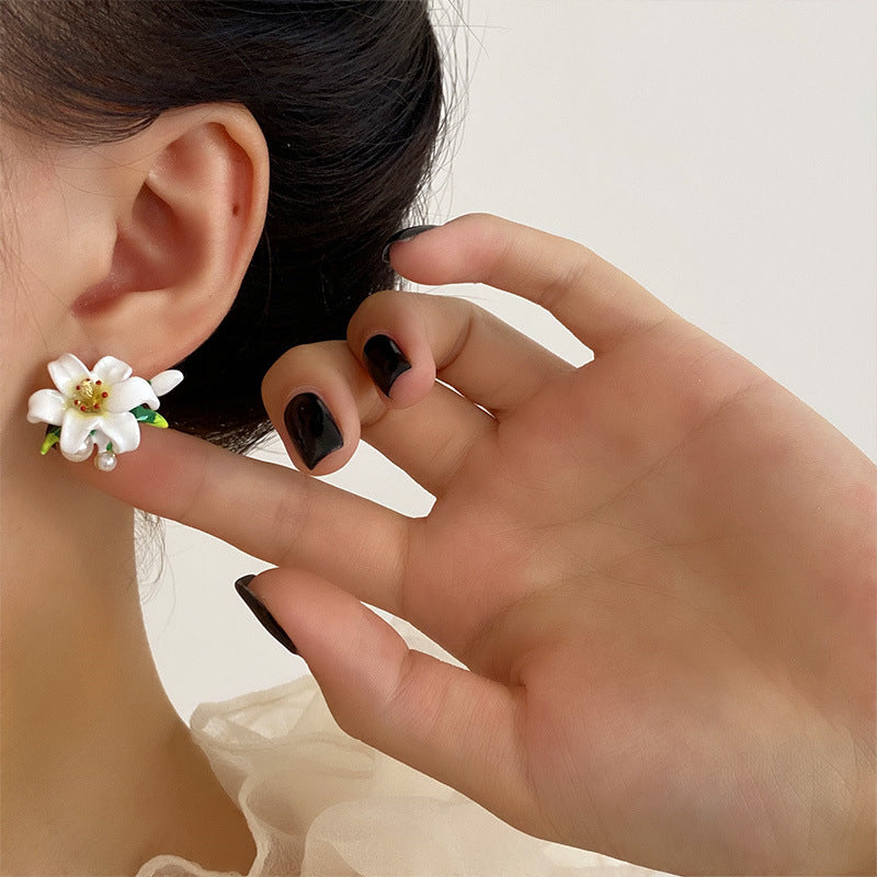 Wholesale s925 silver needle underglaze flower earrings