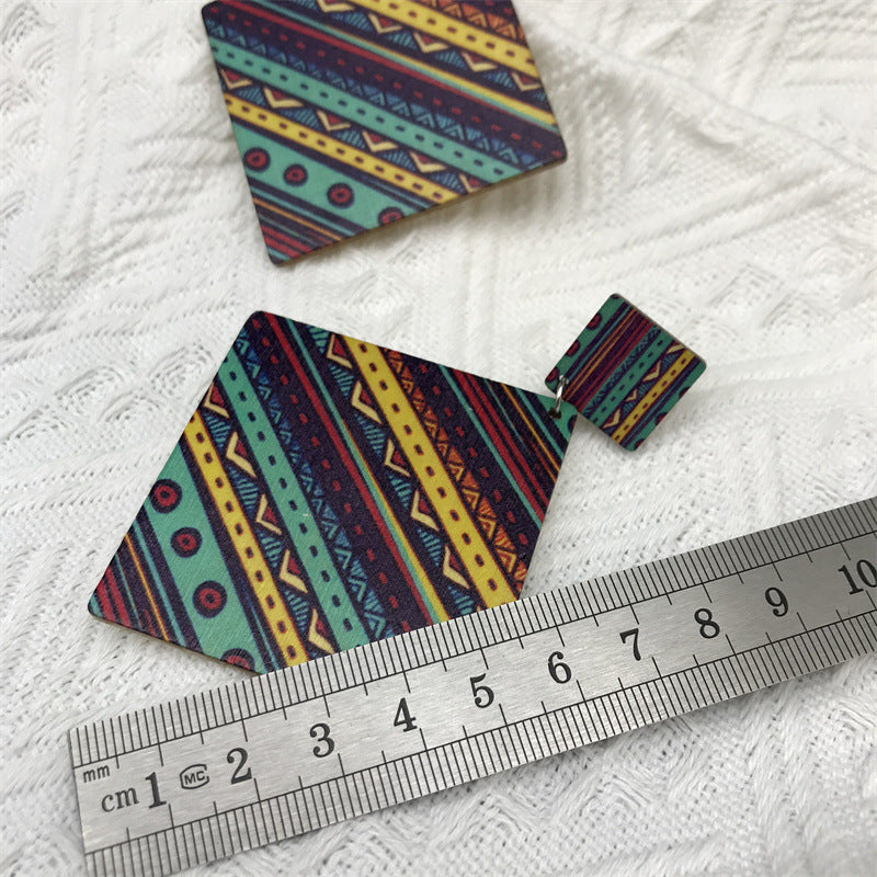 Wholesale Bohemian Vintage Wood Rhombus Long Earrings ACC-ES-FX056