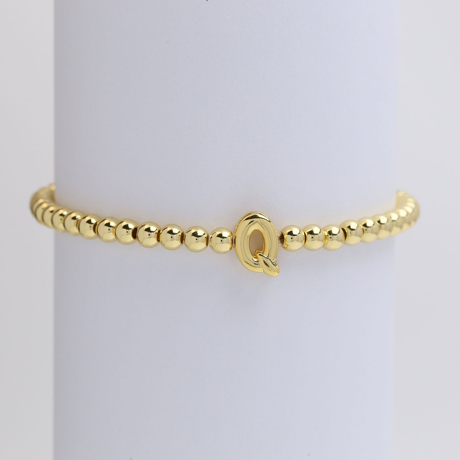 Wholesale 18k Glossy Balloon 26 Letter Copper Beads Elastic Line Beaded Bracelet ACC-BT-BaiYi002