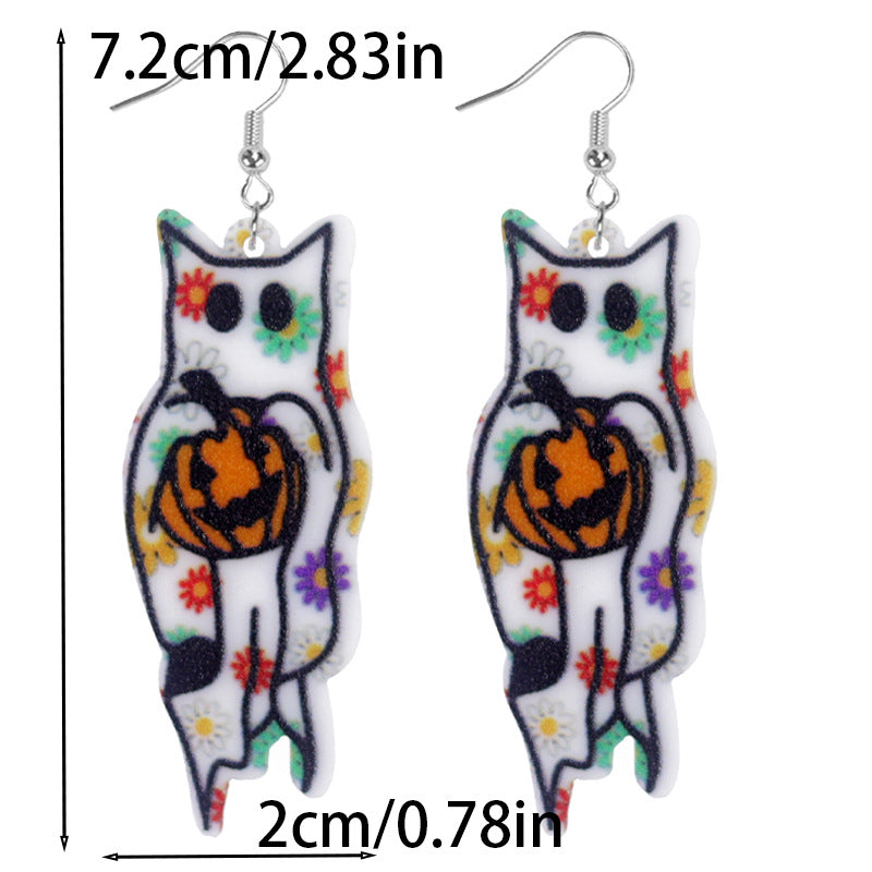 Wholesale Halloween Cute Leopard Cat Bunny Ghost Acrylic Earrings ACC-ES-WeiAn004