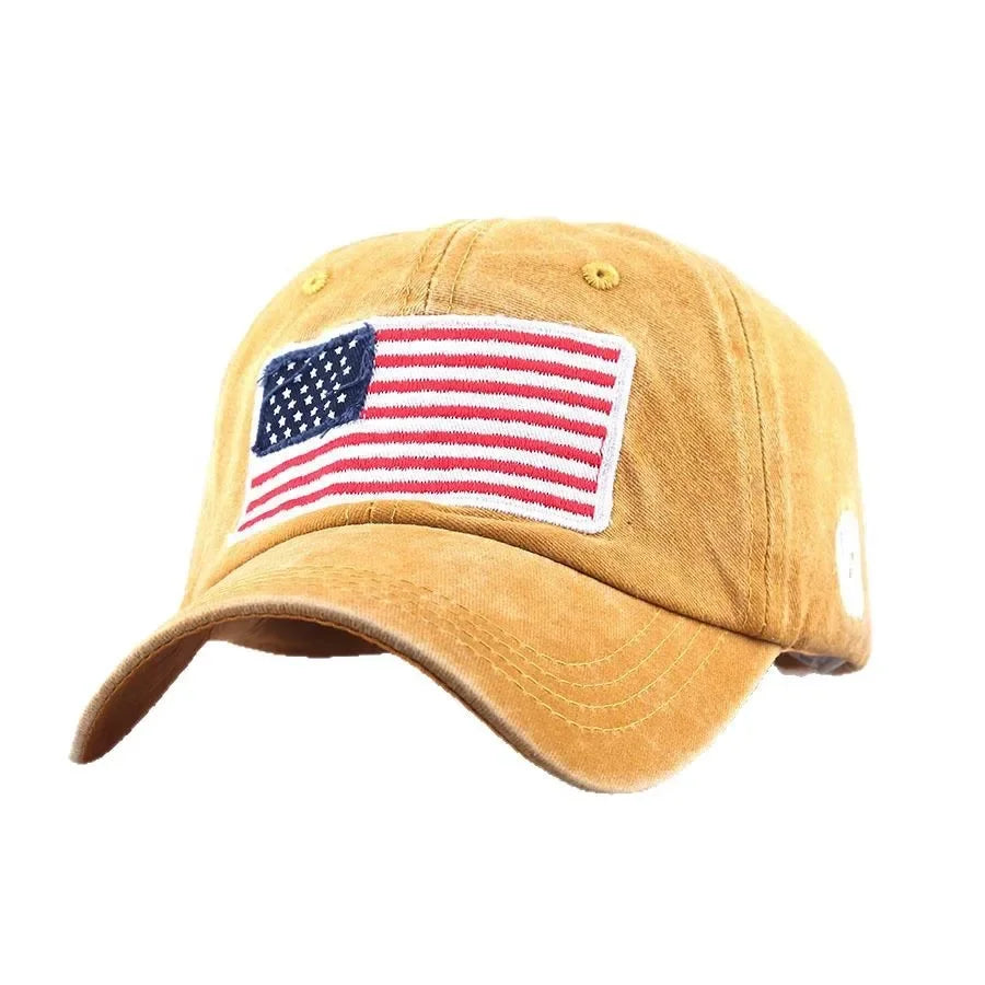 Wholesale American Flag Classic  Baseball Cap Embroidered Letter Patch Washed Cotton Hat