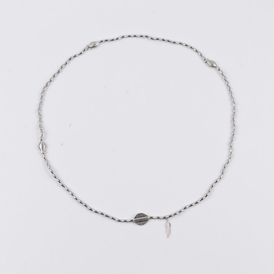 Wholesale Vintage Multi Layer Bracelet Anklet Set Antique Silver Leaf Fish Pendant Unisex Zinc Alloy Fashion Accessory