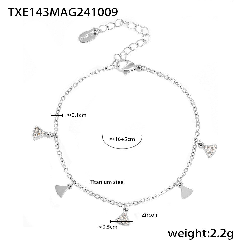 Wholesale Titanium Steel Geometric Small Fan Inlaid with Zircon Multi-Accessory Set Bracelet Necklace