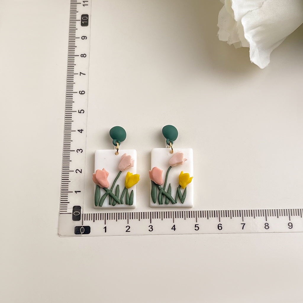 Wholesale Soft Ceramic Flower Three-dimensional Rose Earrings