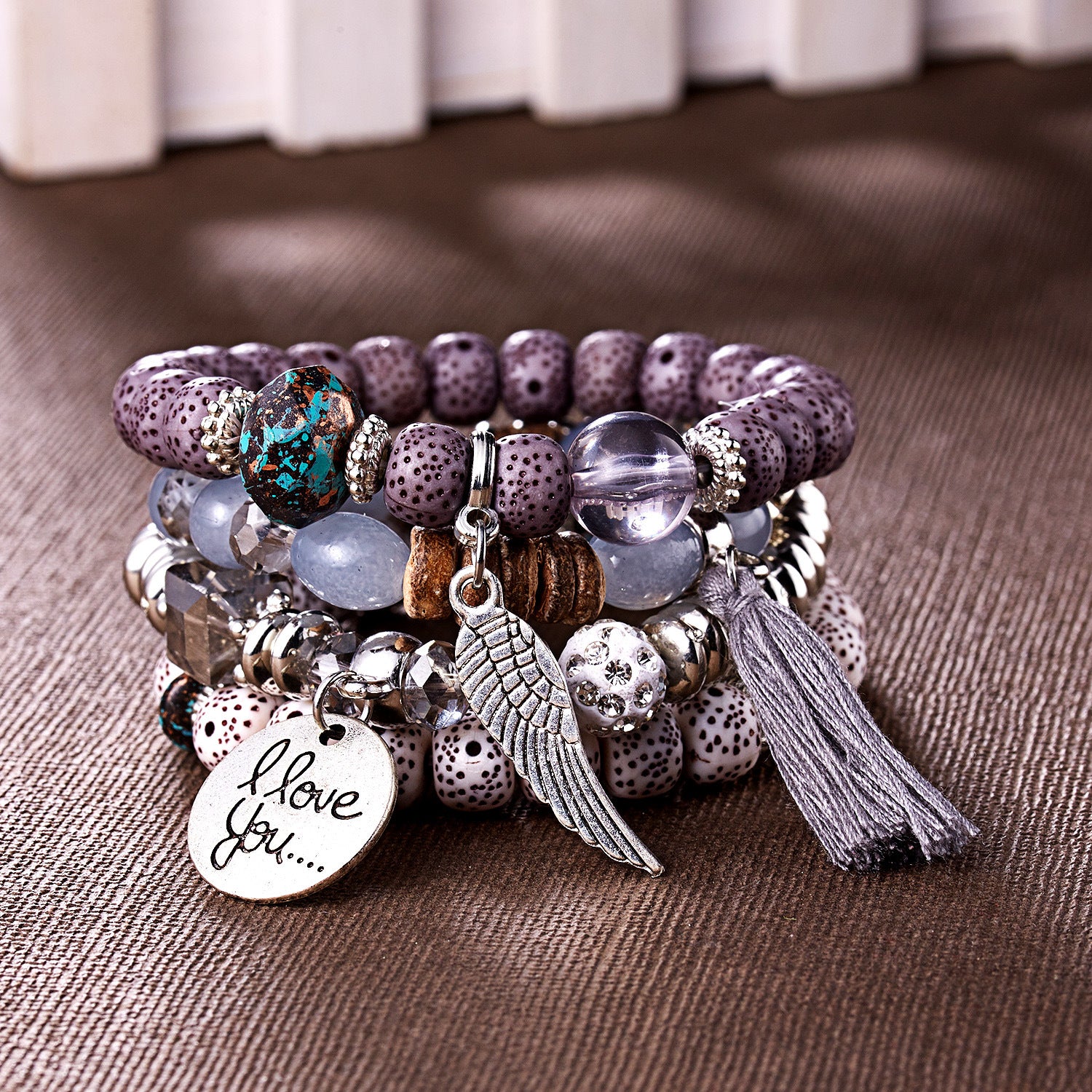 Wholesale  Bohemian Beaded Bracelet suit Wings Tassel  Bodhi Beads Rice Beads Multi-layer Bracelet
