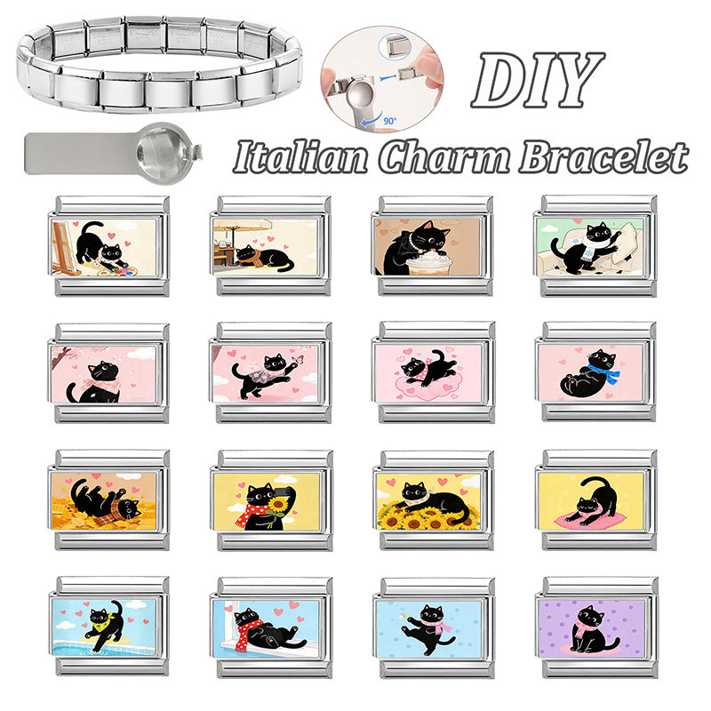 Wholesale Cat Theme DIY Modular Bracelet Stainless Steel Fashion Jewelry Accessory Gift