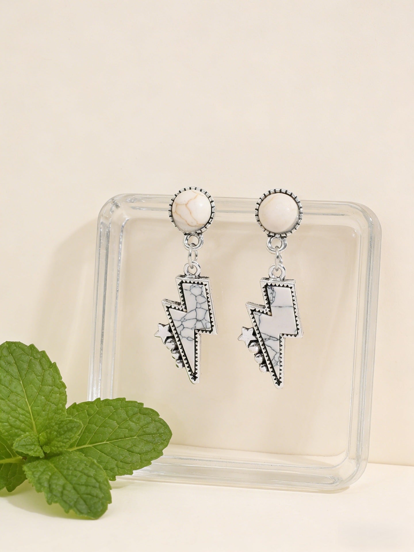 Wholesale Ethnic Style Exaggerated Lightning Five Pointed Star Turquoise Earrings