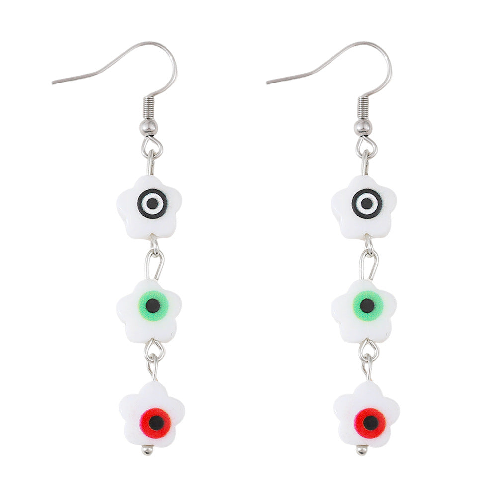 Wholesale Retro Evil Eye Tassel Flower Earrings Zinc Alloy Boutique Resale Jewelry Accessory