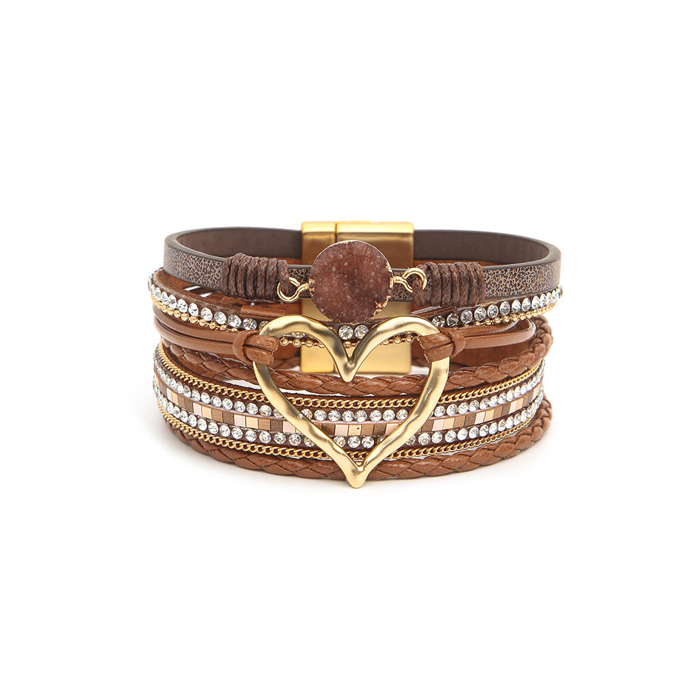 Wholesale Bohemian Multi-layered Leather Handwoven Love Bracelet