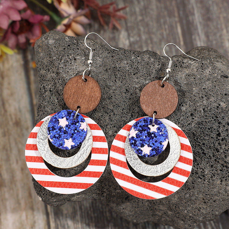 Wholesale Vintage American Independence Day Sequin Hoop Earrings