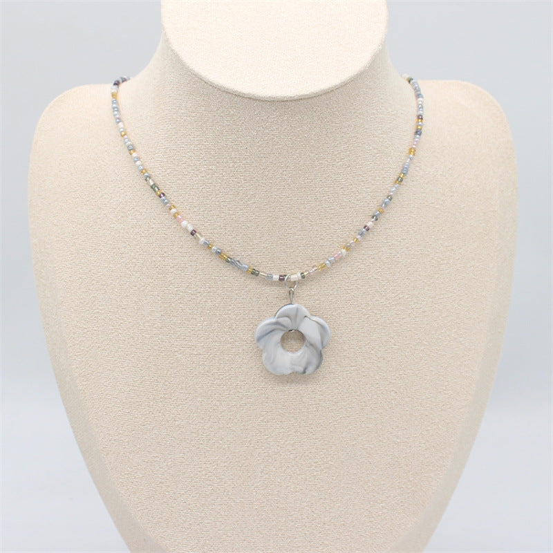 Wholesale colorful flower rice beads beaded necklace