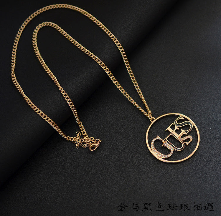 Wholesale round letter hollow colored glaze enamel gemstone necklace