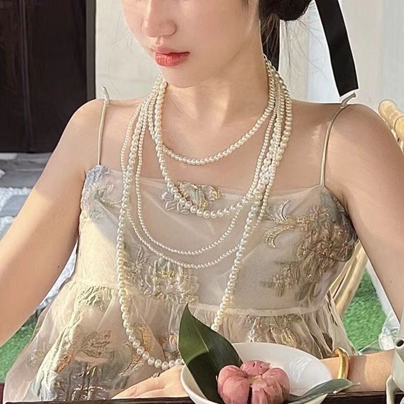 Wholesale Multi-layer Glass Pearl Long Necklace