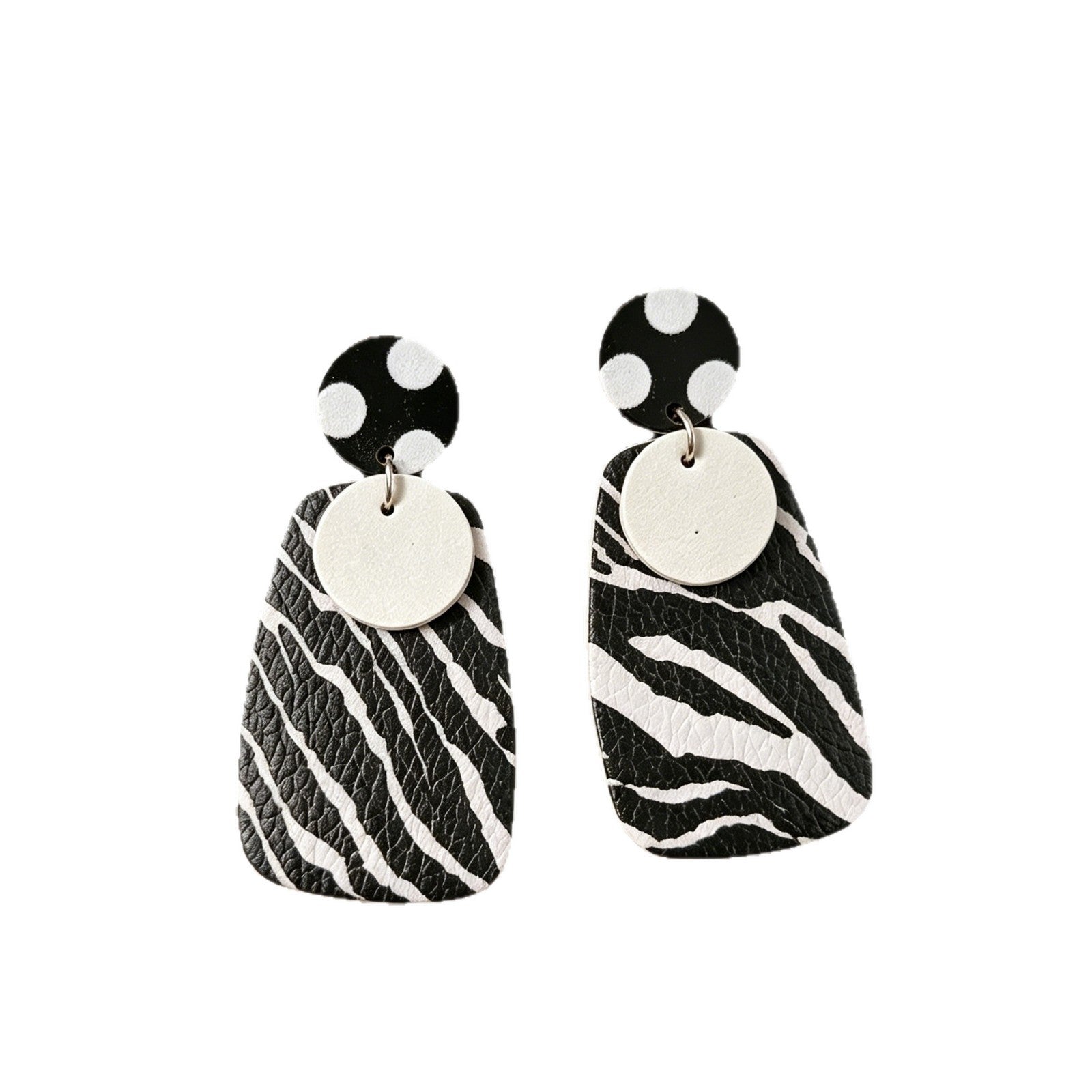 Wholesale Black White Zebra Pattern Multilayer Spliced Pu Leather Earrings Fashion Accessory