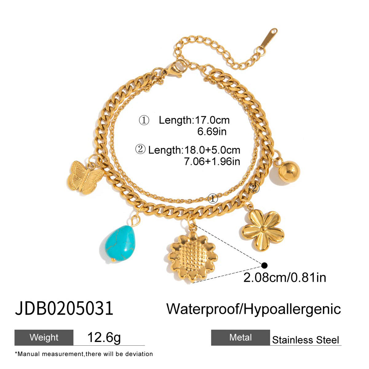 Wholesale  18K Gold Stainless Steel with Pearl Butterfly Drop-Shaped Pearl Bracelet