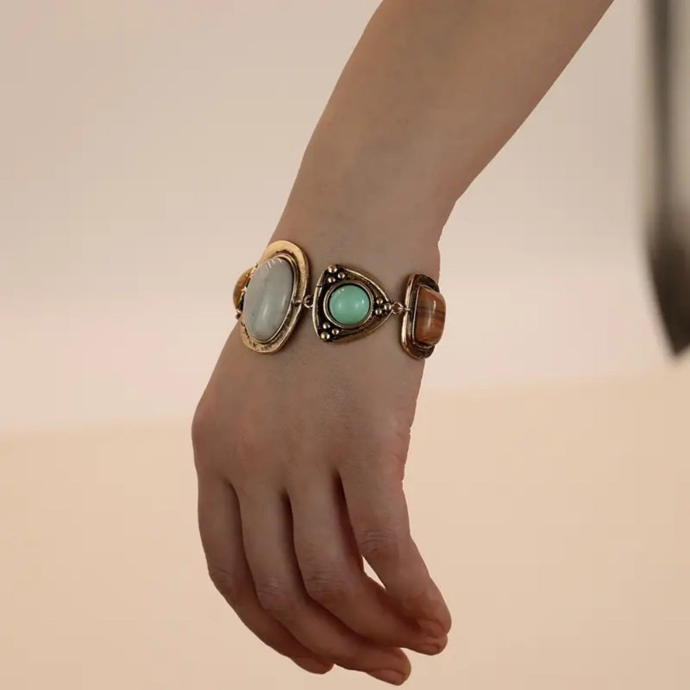 Wholesale Retro Bohemian Women S Fashion Bracelet With Resin Gemstone Inlay Everyday Wear Jewelry Accessory