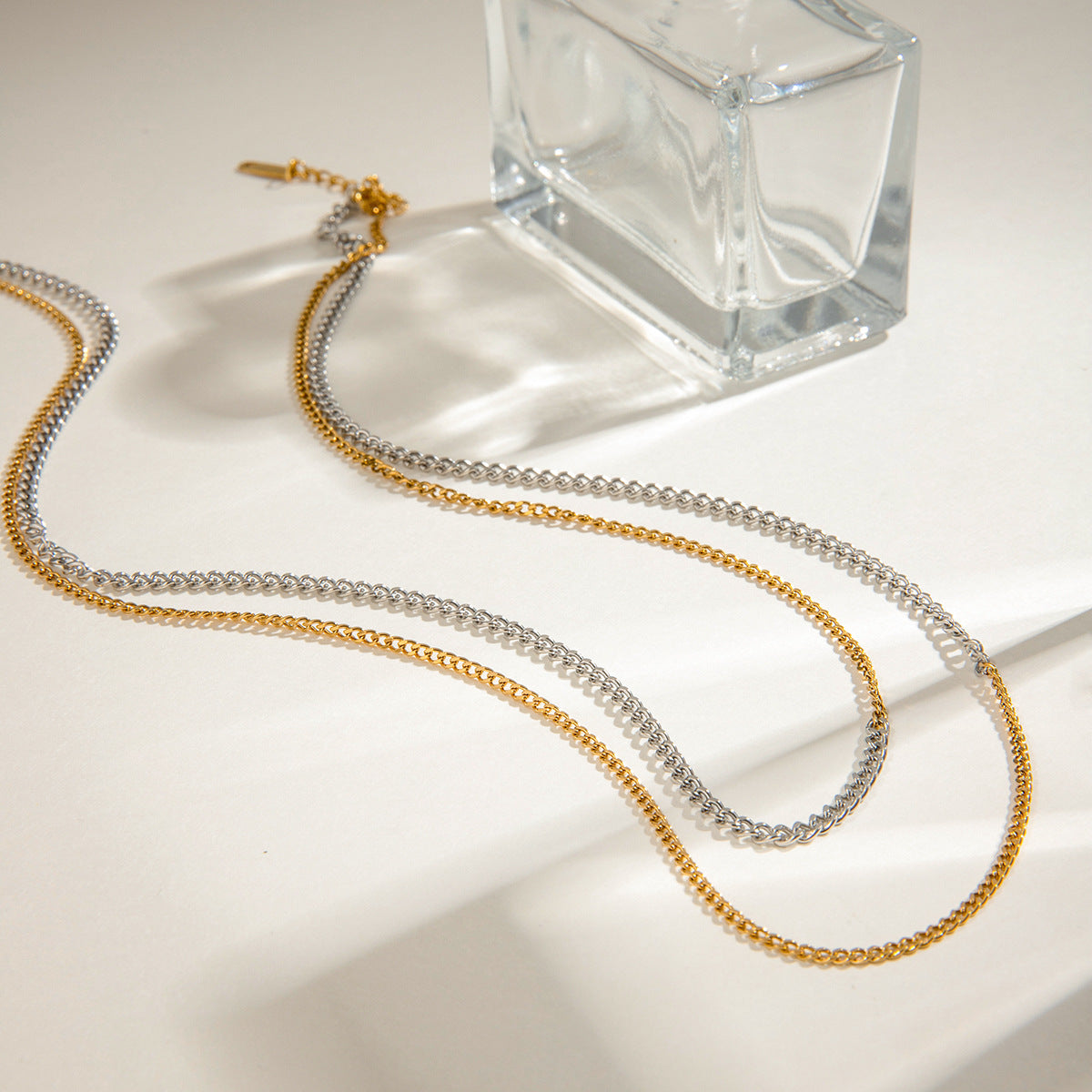 Wholesale 18K gold stainless steel gold and silver color matching 2MM 3MM flat grinding chain  necklace