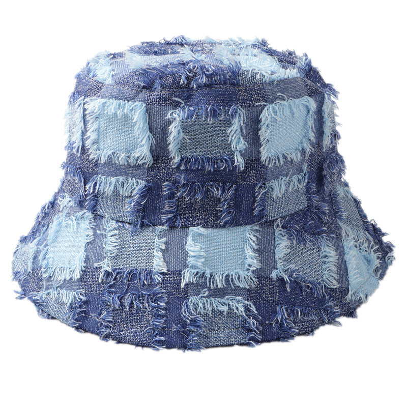 Wholesale  frayed Plaid fisherman hat fashion Plaid face-looking small basin hat