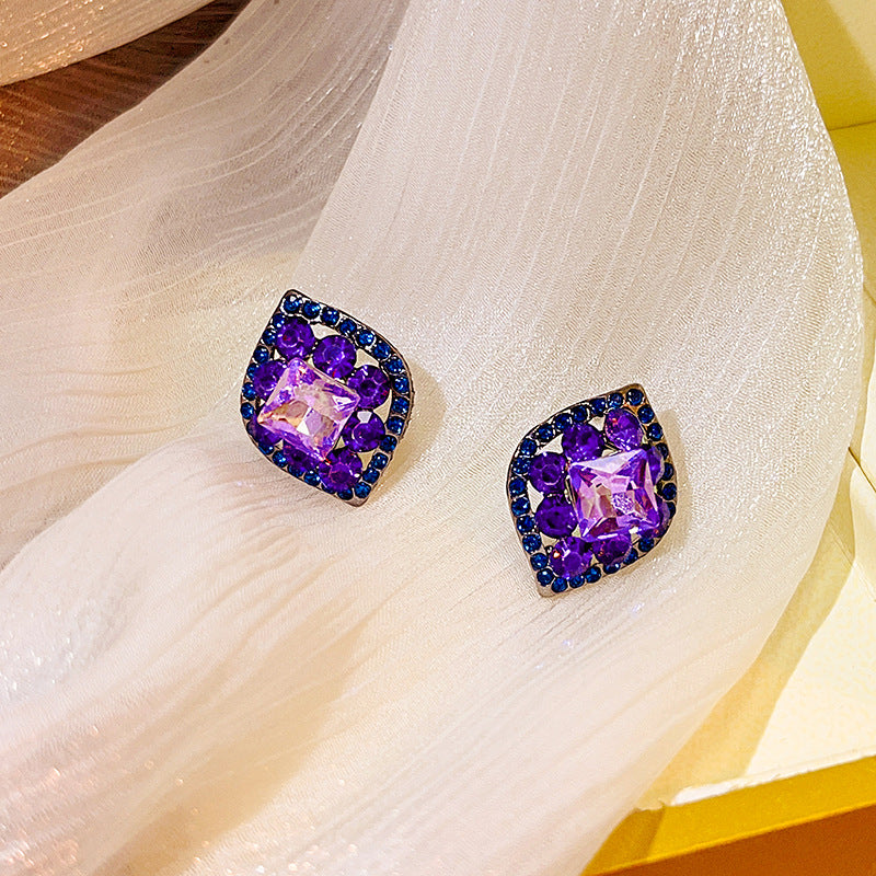 Wholesale Silver Needle Purple Zircon Metal Diamond Earrings