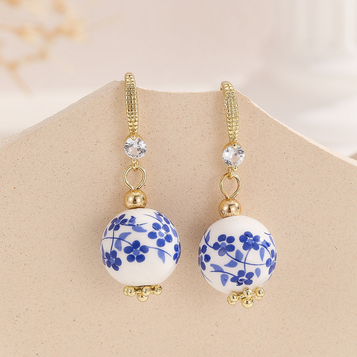 Wholesale Cup and Plate Shaped Ceramic Blue and White Porcelain Earrings