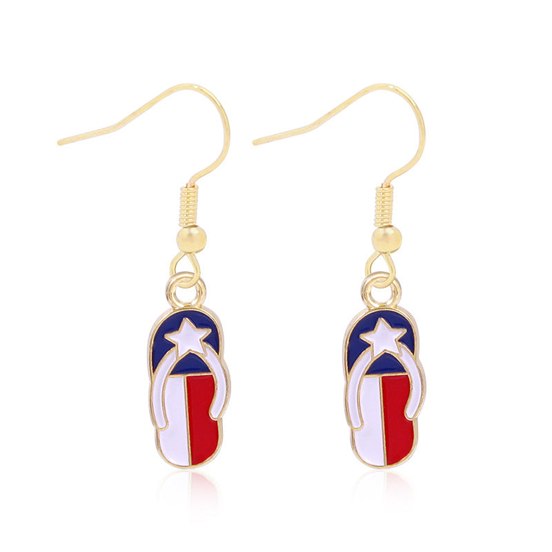 Wholesale American Independence Day Alloy Oil Drop Flag Pentagram Angel Earrings ACC-ES-BinLi003