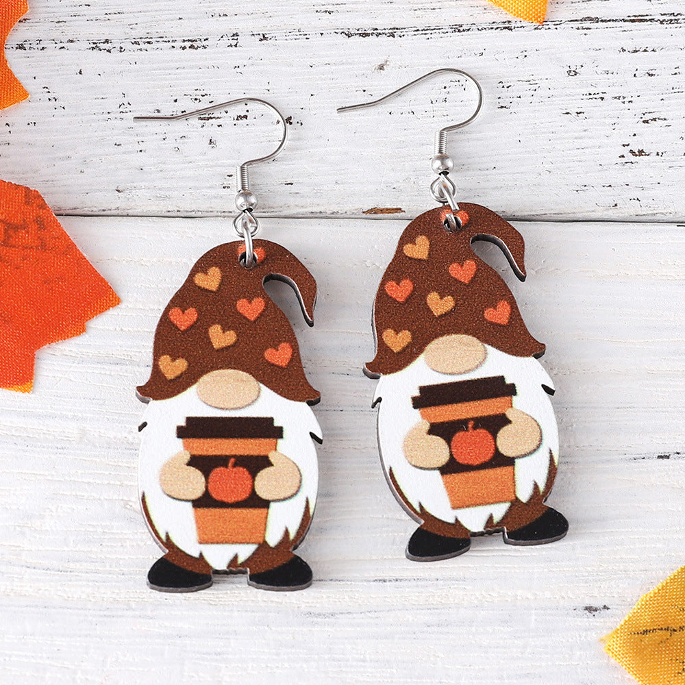 Wholesale Thanksgiving Day Pumpkin Maple Leaf Cute Pendant Wood Earrings ACC-ES-ChuLian039