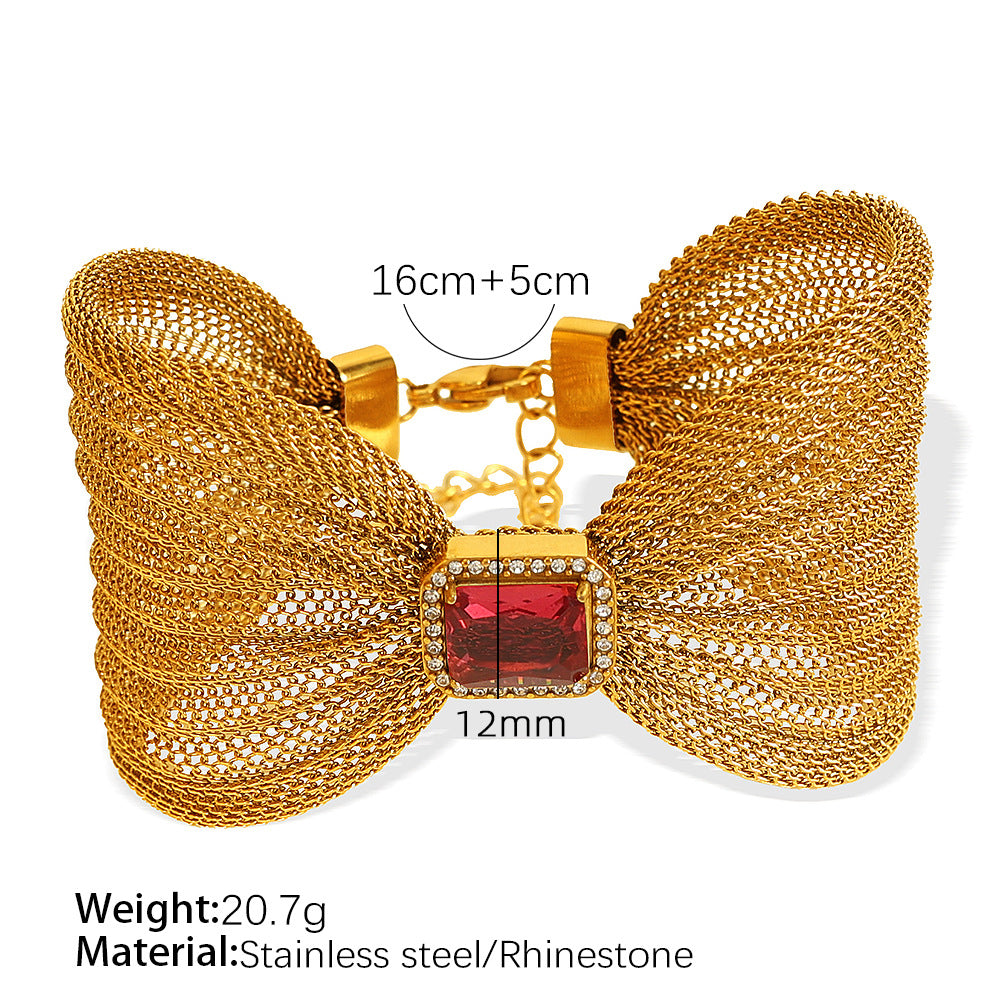 Wholesale Titanium Steel  Atmosphere Bracelet Bow Design Inlaid Stone Simple Bracelet