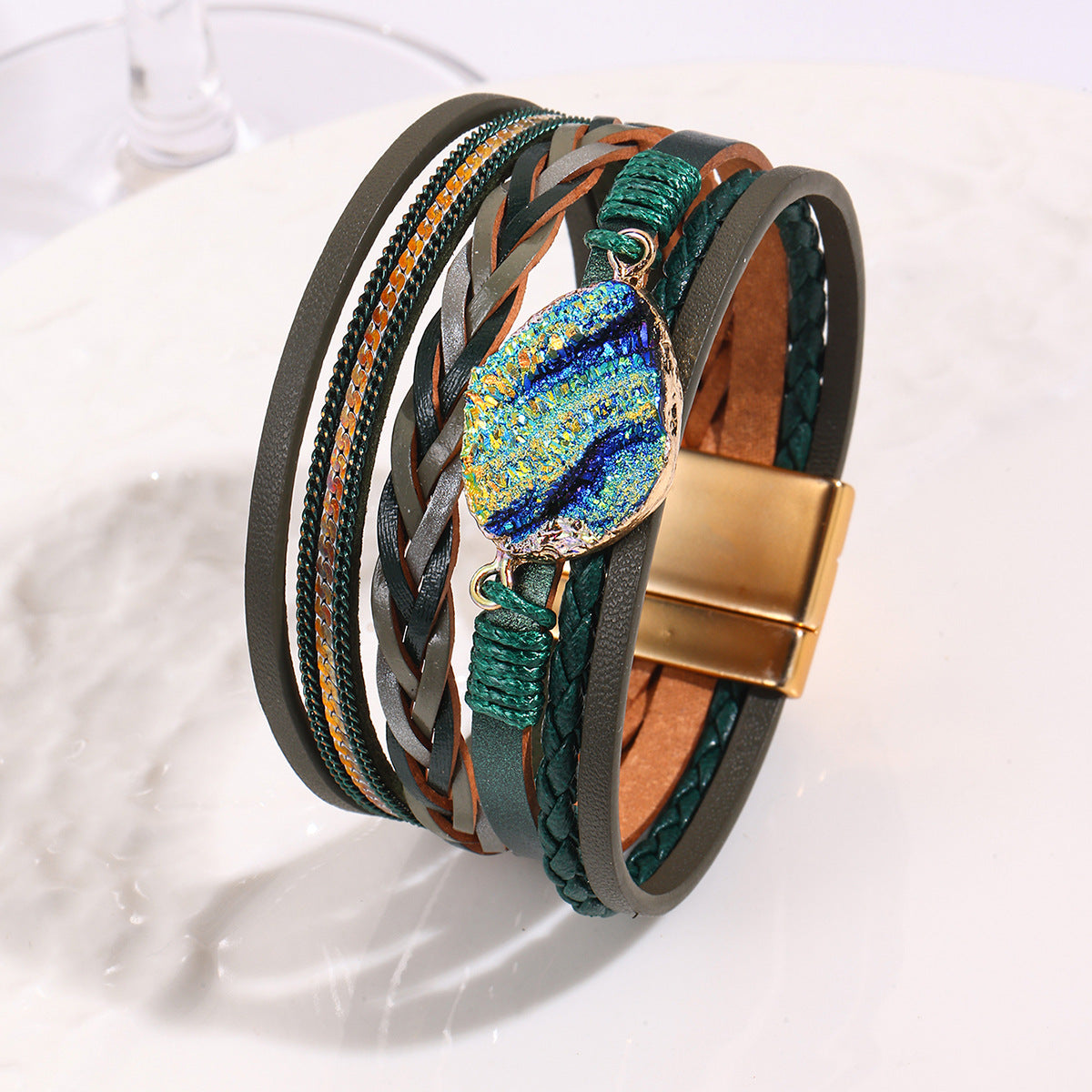 Wholesale Bohemian Multi-Layer Handmade Leather Bracelet with Magnetic Buckle Chic Fashion Accessory for Boutique Resale