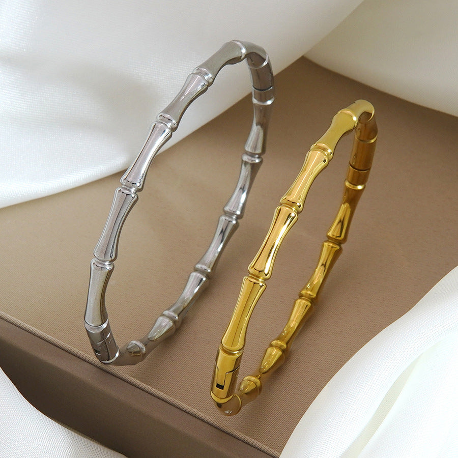 Wholesale Stainless steel bamboo bracelet plated with 18k gold