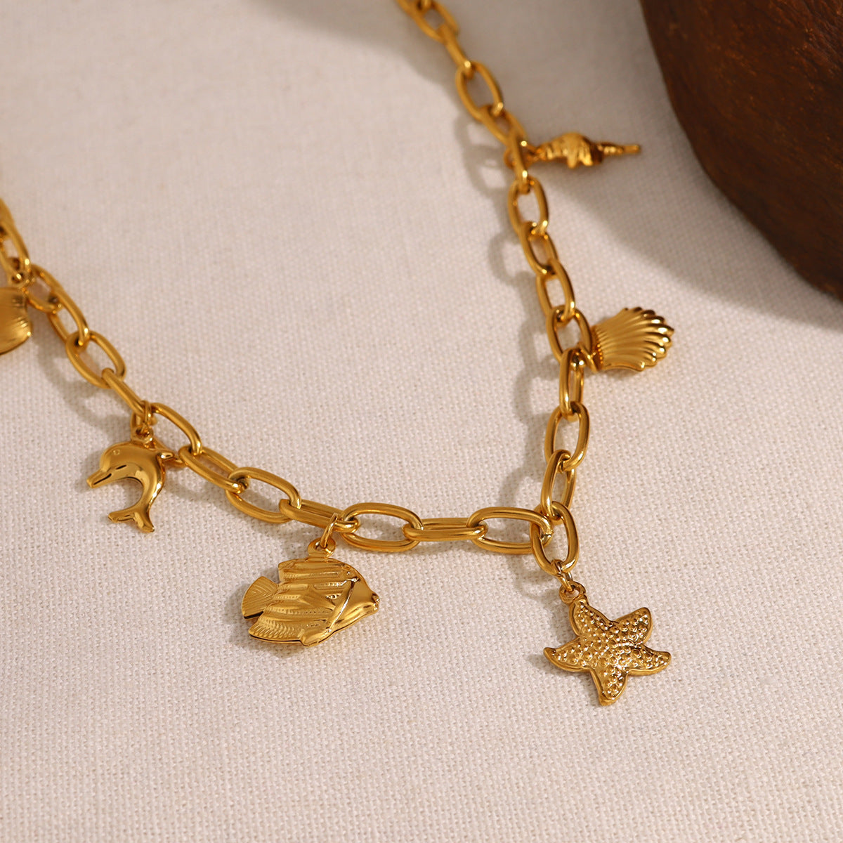 Wholesale Titanium Steel Ocean Series Conch Sea Star Dolphin Sea Fish Shell Multi-Pendant Necklaces