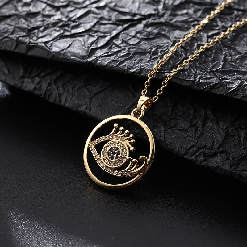 Wholesale Chic Demon Eye Pendant Necklace Copper Electroplated O Shaped Chain Stylish Jewelry Accessory For Boutique Resale