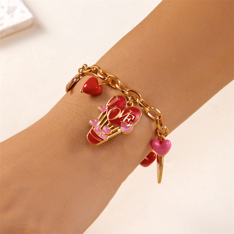 Wholesale Valentine' s Day Cute Quirky  Heart Multi-Pendant Bracelet