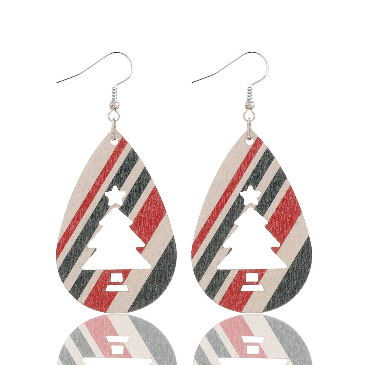 Wholesale Christmas Water Drops Striped Wooden Earrings