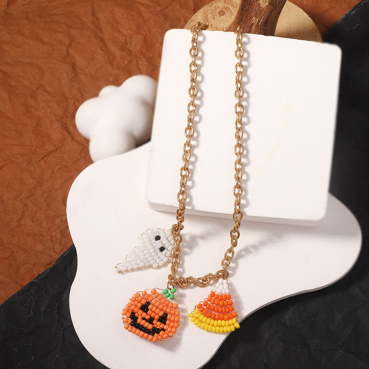 Wholesale  Beaded Pumpkin Ghost Necklace