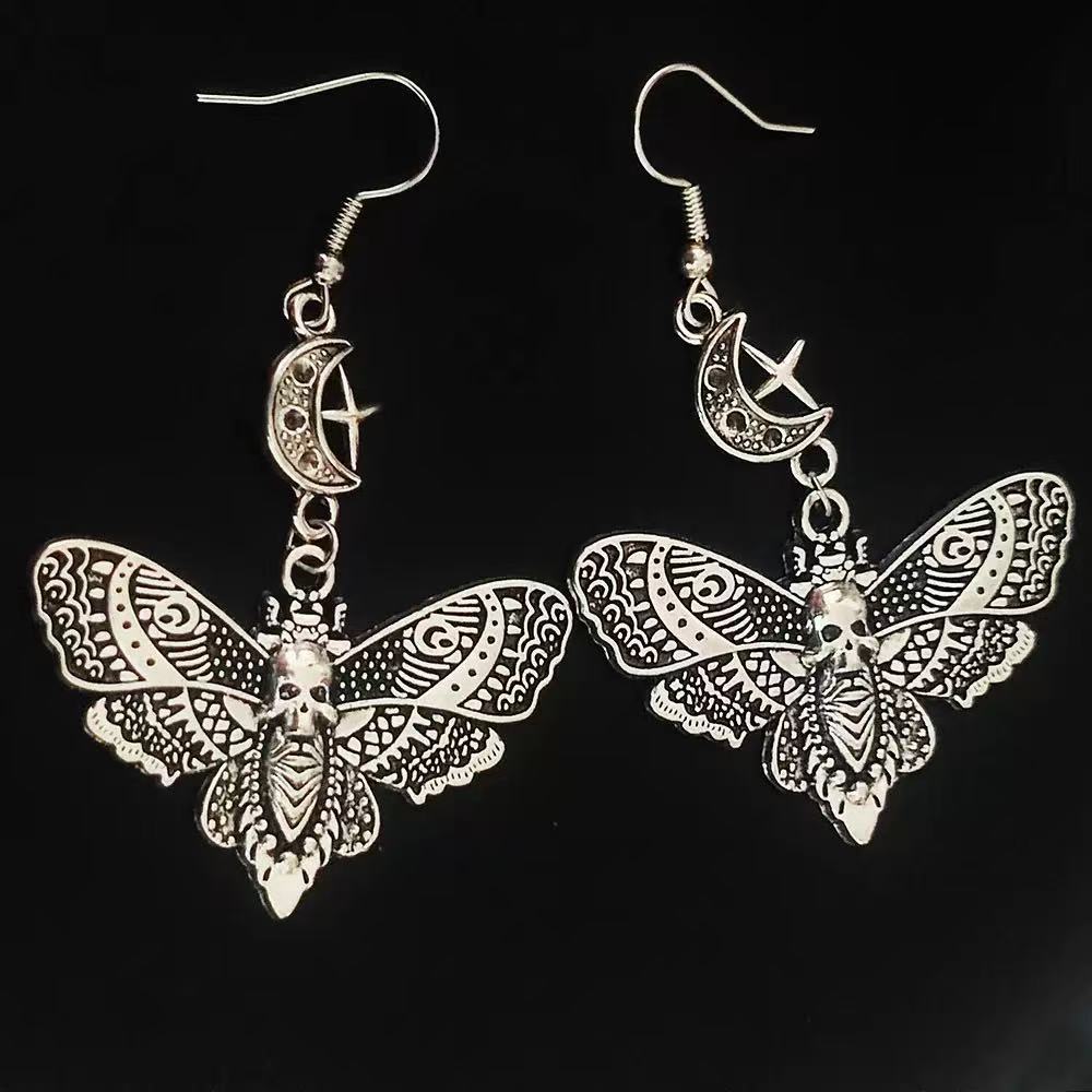 Wholesale Gothic Skull Moth Earrings Zinc Alloy Cartoon Drop Earrings  Party Fashion Accessory