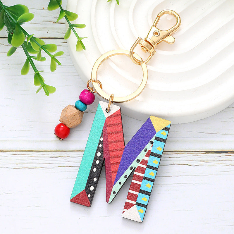 Wholesale Trendy Alphabet Bead Keychain Wooden Car Key Accessory Gift Boutique Resale