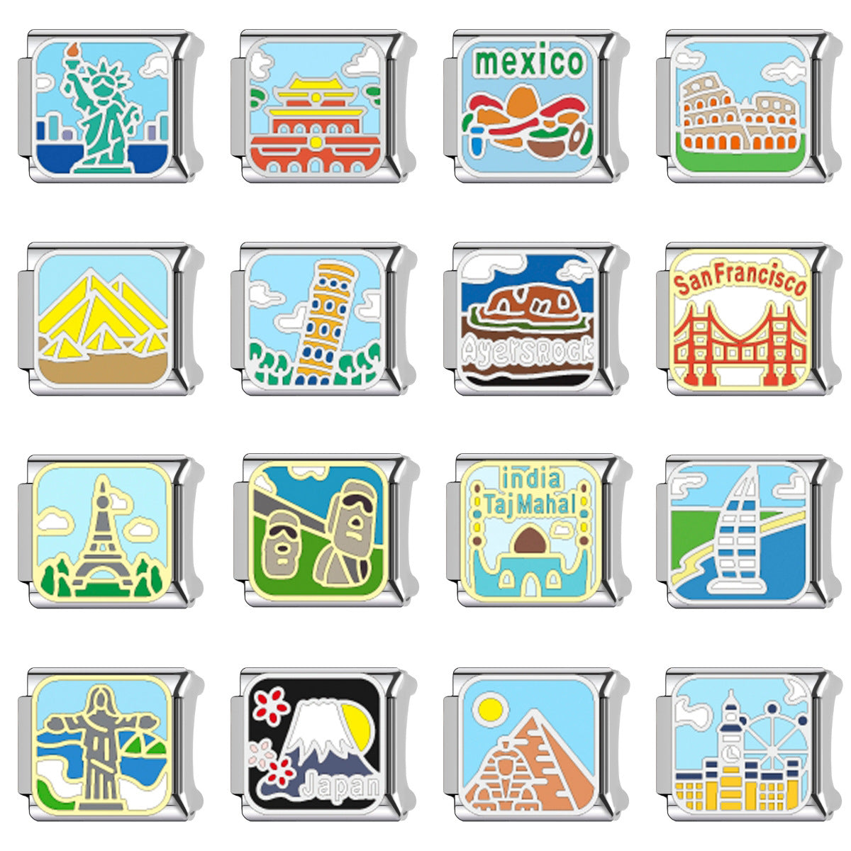 Wholesale   Italian Charm Bracelet 9mm DIY Egyptian pyramid landmark Creative Stainless Steel Composable Bracelet