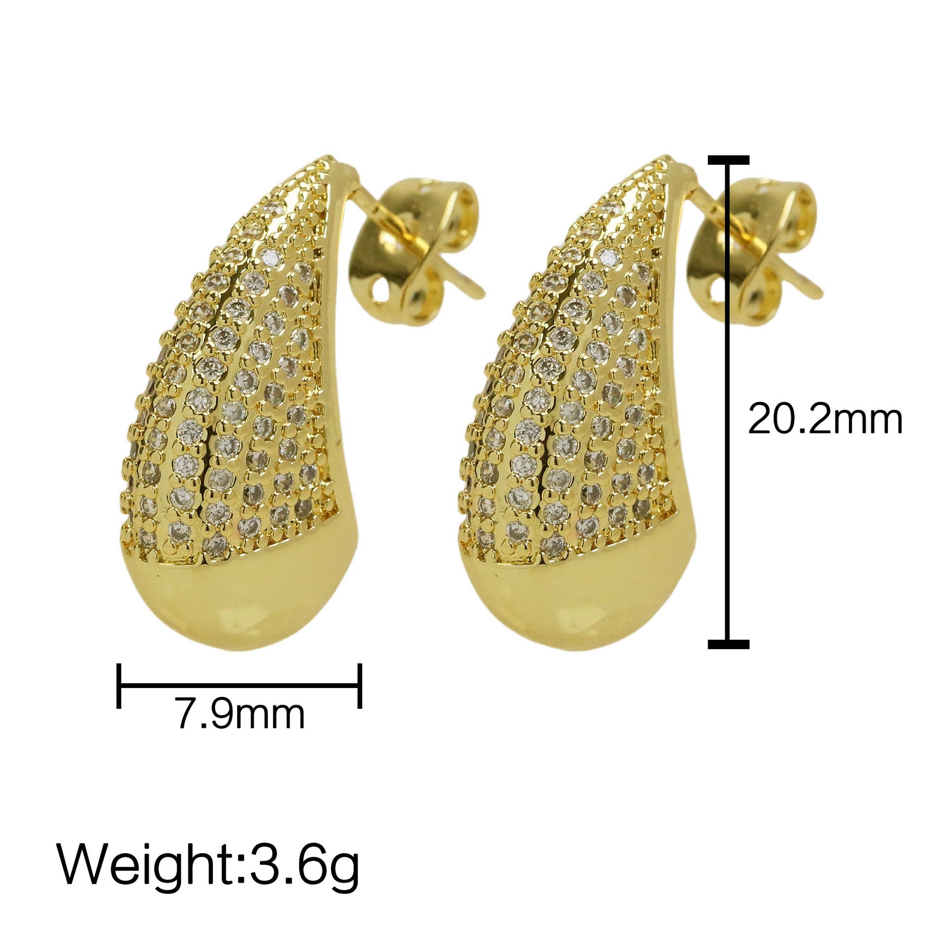 Wholesale 18k Gold Brass Secret Diamond Teardrop Ear Stud Fashion Earrings