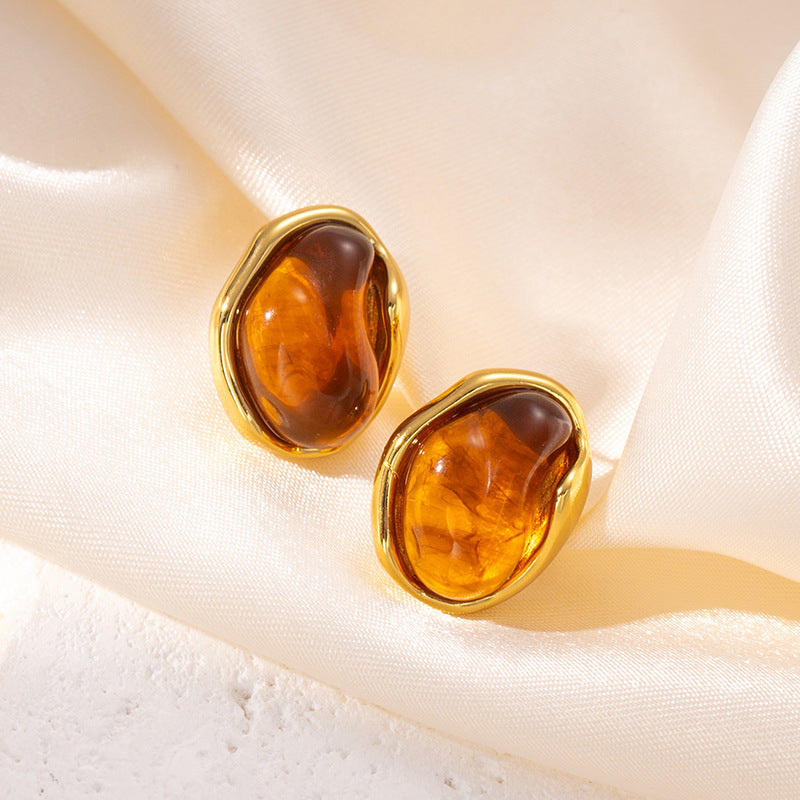 Wholesale Stainless Steel Amber Retro Earrings - Chic Fashion Accessory for Party or Boutique Resale