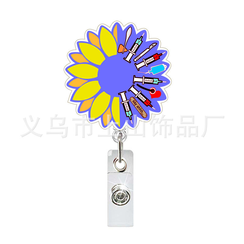 Wholesale Sunflower Gift Acrylic Nurse Retractable Badge Keychains Badge Reels ACC-KC-ShangShan001