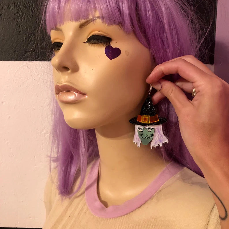 Wholesale Halloween wizard hat ghost witch funny acrylic earrings