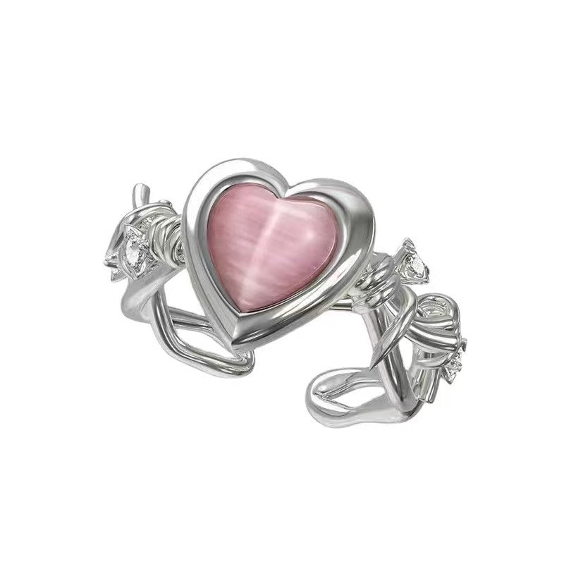 Wholesale Chic Pink Heart ns Micropaved Zircon Ring Women Fashion Accessory Everyday Wear Gift