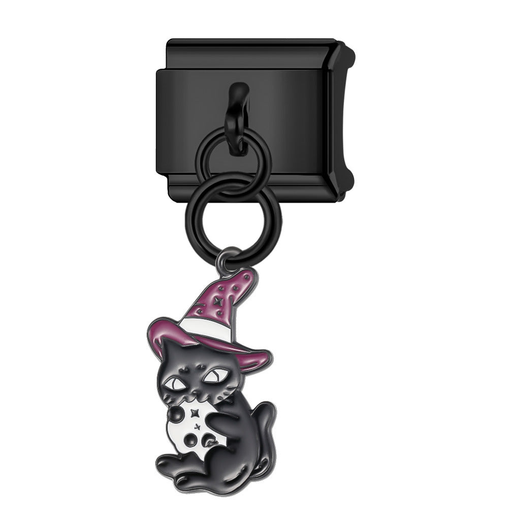 Wholesale Italian Charm Bracelet 9mm DIY Splicing Black Cartoon Pattern Pendant Stainless Steel Composable Bracelet