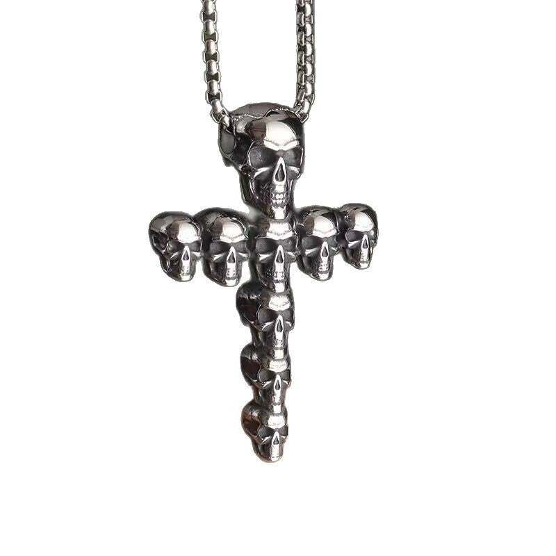 Wholesale Stainless Steel Gothic Skull Cross Pendant Necklace Retro  Sweater Chain Fashion Accessory