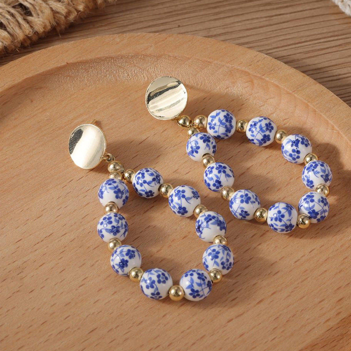 Wholesale Cup and Plate Shaped Ceramic Blue and White Porcelain Earrings