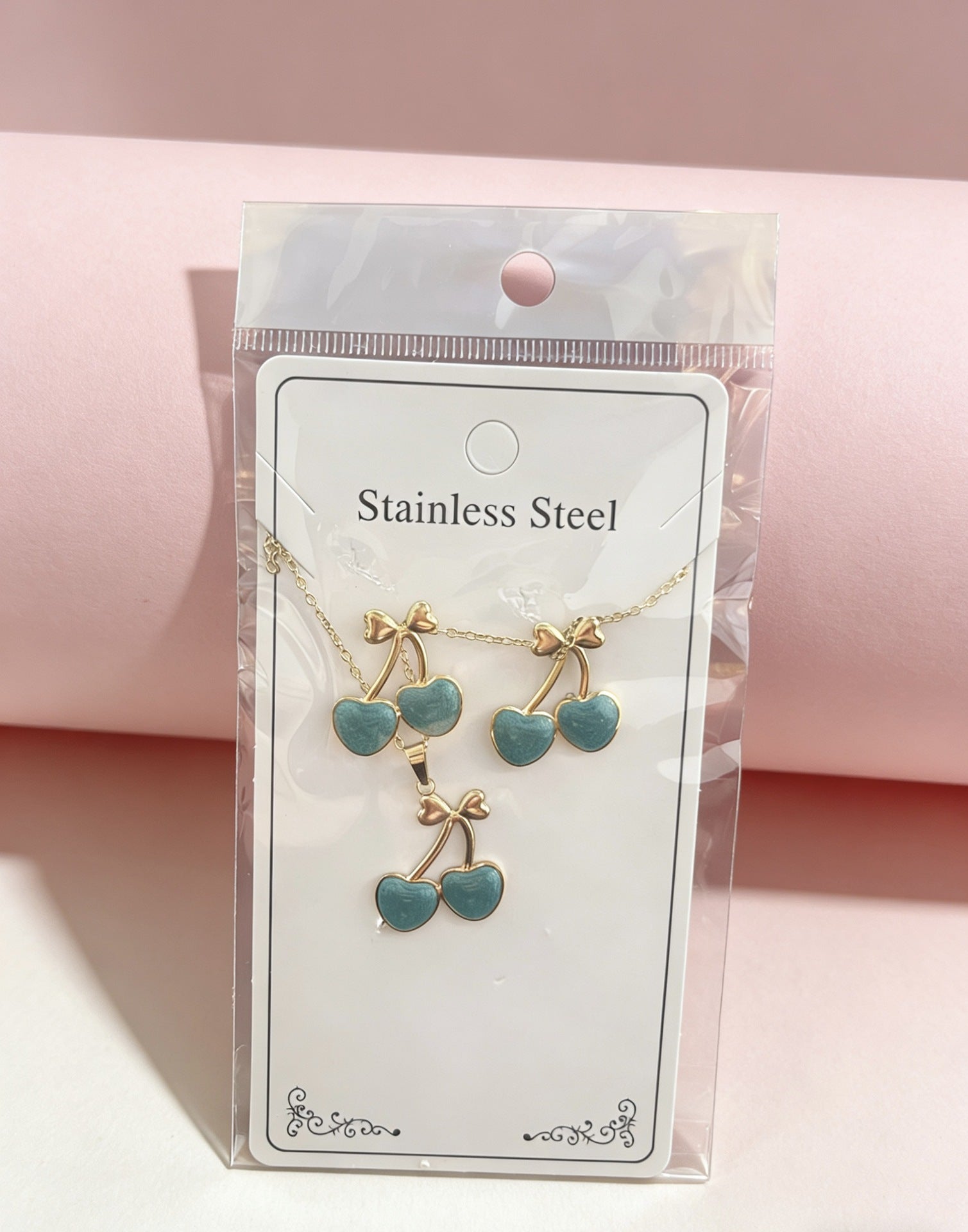 Wholesale Stainless Steel Flower and Teardrop Enamel Earrings and Necklace Set